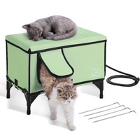 Elevated Heated Cat House, Cuboid Kitty Shelter with Adjustable Temperature and Timer, 900D Oxford Cloth Foldable Cat Shelter with Heated Pad for Wint