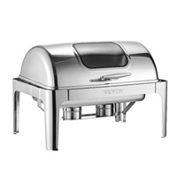 VEVOR Roll Top Chafing Dish Buffet Complete Set, 9 Qt 1 Pack Stainless Steel Chafer with 2 Half Size Pans, Rectangle Catering Warmer Server with Visib