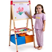 VEVOR Art Easel for Kids, 3-in-1 Wooden Double-Sided Kid's Art Easel with Magnetic Whiteboard, Chalkboard, Paper Roll, Adjustable Standing Drawing Boa
