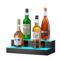 VEVOR LED Lighted Liquor Bottle Display, 2 Tiers 16 Inch Commercial Illuminated Home Bar Shelf, 2 Steps Whiskey Rack Stand, Acrylic Drink Shelves with