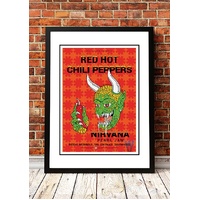 Red Hot Chili Peppers / Nirvana / Pearl Jam ‘Cow Palace’ USA Concert Poster 1991 - Framed A4