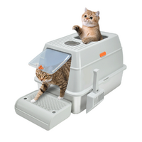 20L Large Anti-Leak Enclosed Cat Litter Box Stainless Steel Detachable Kitty Litter Tray with ABS Lid High Sides Scoop and Ramp Easy Cleaning Light Gr