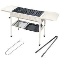 Portable Large Barbecue Charcoal Grill Stove Foldable Kebab Stainless Steel BBQ Grill With 2 Grill Nets 2 Enamel Baking Pans And Tong Outdoor Camping 