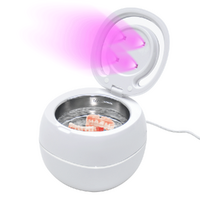 Ultrasonic UV Cleaner Portable 42khz Dual Mode Cleaner 180-220ml with Chamber and Timer for Dentures Aligner Retainer Dental and Jewellery Cleaning Ma