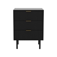 Sarantino Evelyn Bedside Table with 3 Drawers - Black