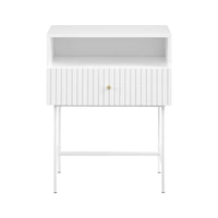 Sarantino Cecil Slender Fluted Bedside Table - White
