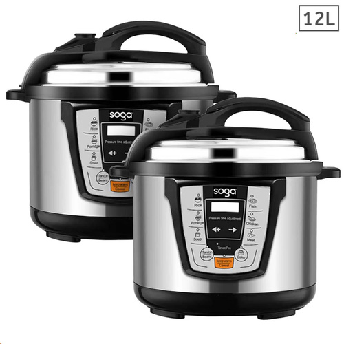 2X Electric Stainless Steel Pressure Cooker 12L 1600W Multicooker 16