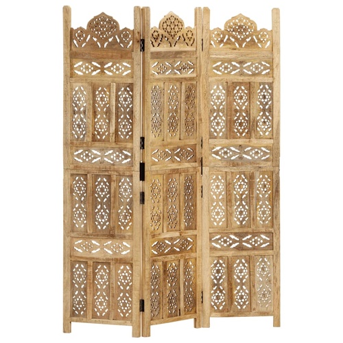 Hand Carved 3-Panel Room Divider 120x165 cm Solid Mango Wood