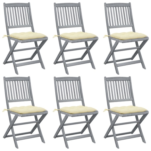 Folding Outdoor Chairs 6 pcs with Cushions Solid Acacia Wood