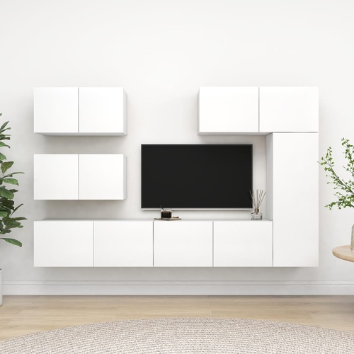 6 Piece TV Cabinet Set White Engineered Wood