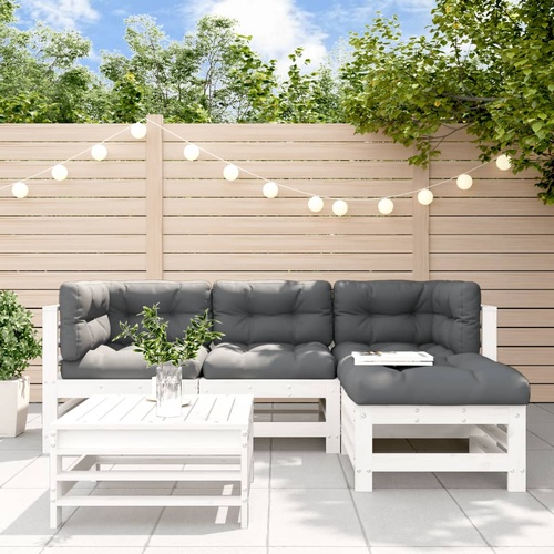 5 Piece Garden Lounge Set with Cushions White Solid Wood