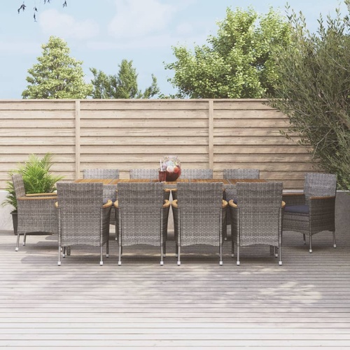 11 Piece Garden Dining Set with Cushions Grey Poly Rattan