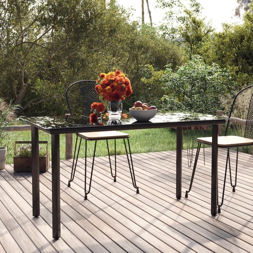 Garden Dining Table Black 200x100x74cm Steel and Tempered Glass