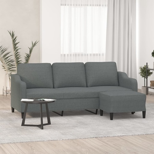 3-Seater Sofa with Footstool Dark Grey 180 cm Fabric