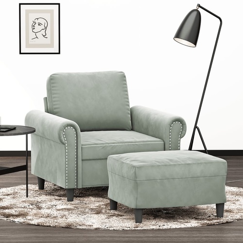 Sofa Chair with Footstool Light Grey 60 cm Velvet