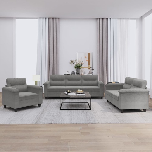 3 Piece Sofa Set with Cushions Dark Grey Microfibre Fabric