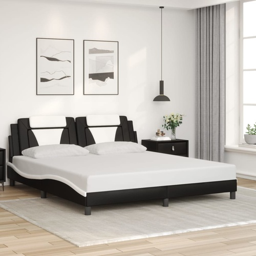 Bed Frame "Viana" without Mattress Black and White 180x200 cm King Faux Leather