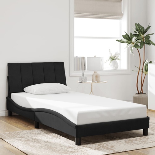 Bed Frame with Headboard Black 106x203 cm King Single Size Velvet