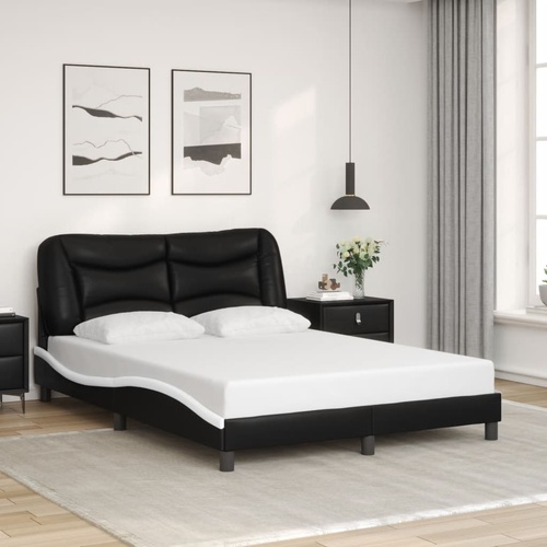 Bed Frame without Mattress "Hvar" Black and White 137x190 cm Double Faux Leather