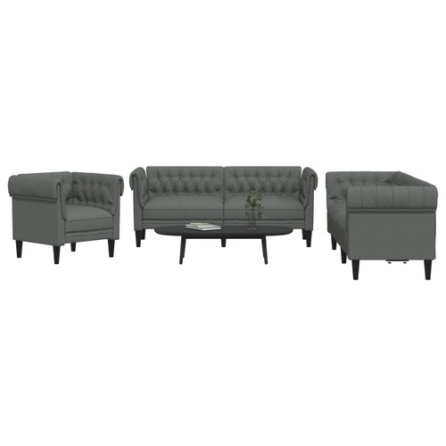 3 Piece Sofa Set Dark Grey Fabric