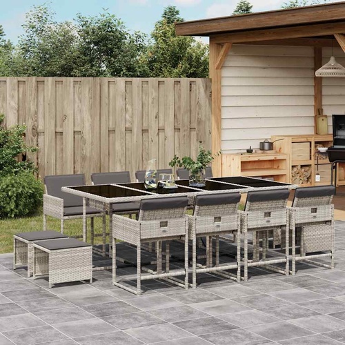 13 Piece Garden Dining Set with Cushions Light Grey Poly Rattan