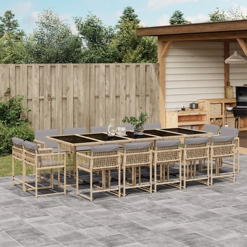 15 Piece Garden Dining Set with Cushions Mix Beige Poly Rattan