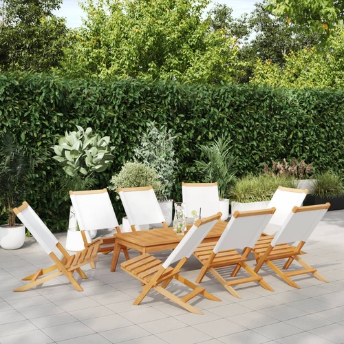Folding Garden Chairs 8 pcs Cream White Fabric and Solid Wood