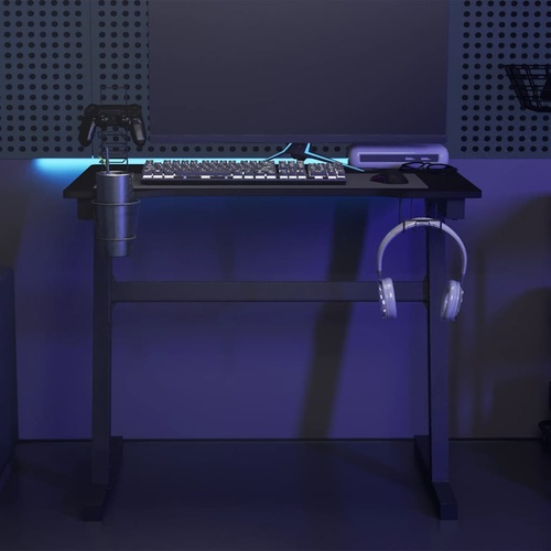 Gaming Desk LED with Z Shape Legs Black 90x60x75 cm