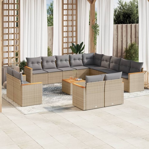 14 Piece Garden Sofa Set with Cushions Beige Poly Rattan