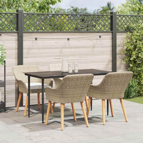 Garden Dining Set with Cushion 5 pcs Beige Poly Rattan