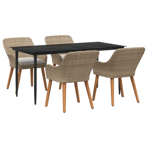 Garden Dining Set with Cushion 5 pcs Beige Poly Rattan