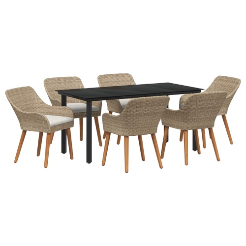 Garden Dining Set with Cushion 7 pcs Beige Poly Rattan