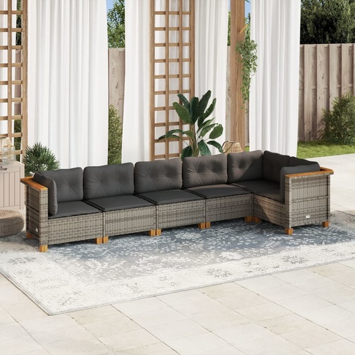 6 Piece Garden Sofa Set with Cushions Grey Poly Rattan