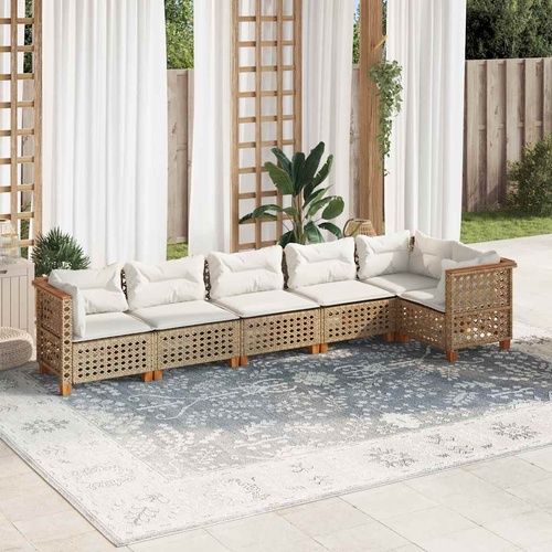 6 Piece Garden Sofa Set with Cushions Beige Poly Rattan