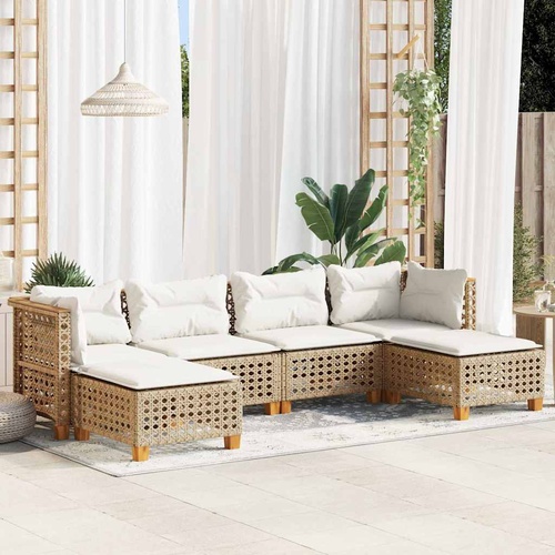 6 Piece Garden Sofa Set with Cushions Beige Poly Rattan