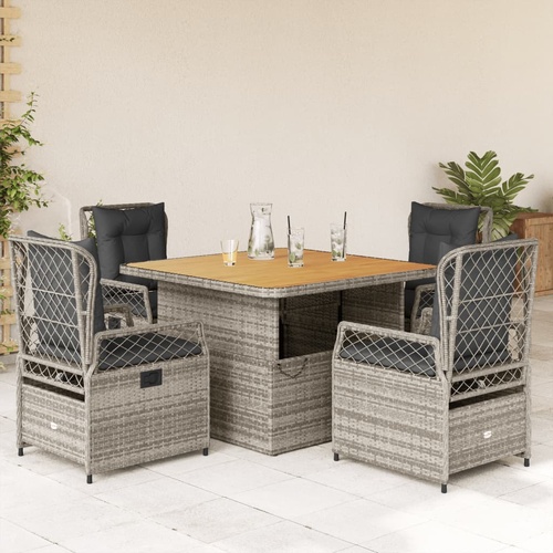 5 Piece Garden Dining Set with Cushions Grey Poly Rattan