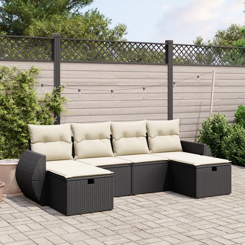 6 Piece Garden Sofa Set with Cushions Black Poly Rattan