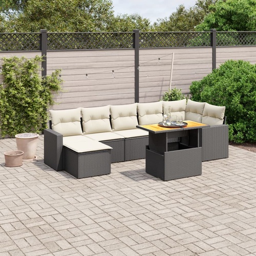 8 Piece Garden Sofa Set with Cushions Black Poly Rattan