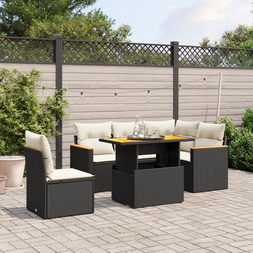 6 Piece Garden Sofa Set with Cushions Black Poly Rattan
