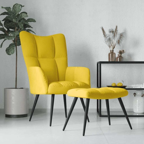 Relaxing Chair with a Stool Mustard Yellow Velvet