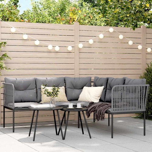 Garden Sofa Set with Cushions Black Steel and Textilene