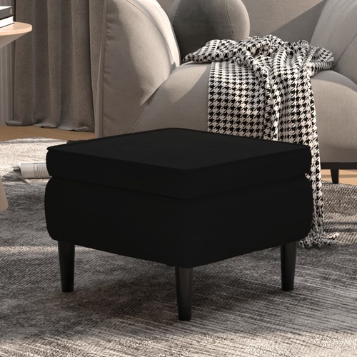 Stool with Wooden Legs Black Velvet