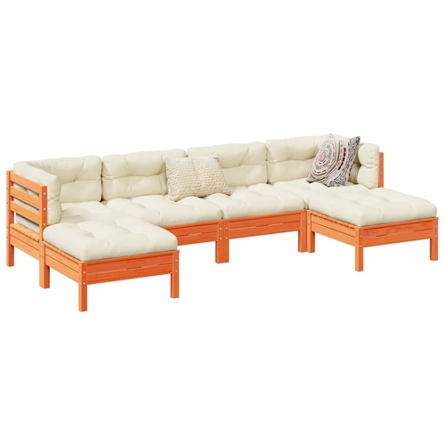 6 Piece Garden Sofa Set with Cushions Wax Brown Solid Wood Pine