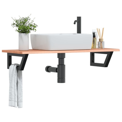 Basin Shelf Wall Mounted Steel and Solid Wood Oak
