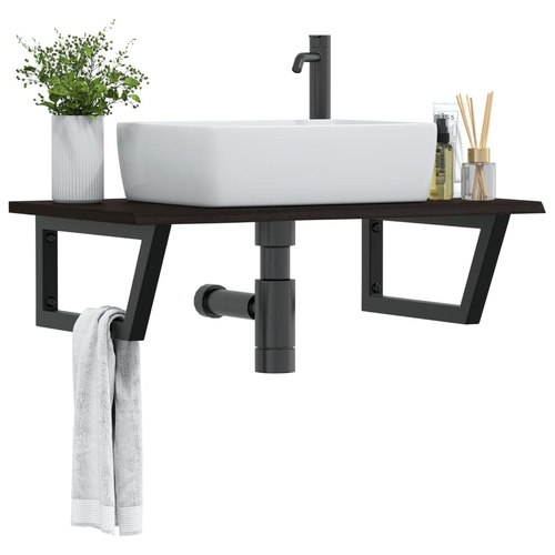 Basin Shelf Wall Mounted Steel and Solid Wood Oak