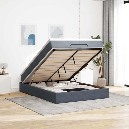 Ottoman Bed with Mattress Dark Grey Queen Velvet