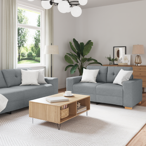 3 Piece Sofa Set with Cushions Light Grey Fabric
