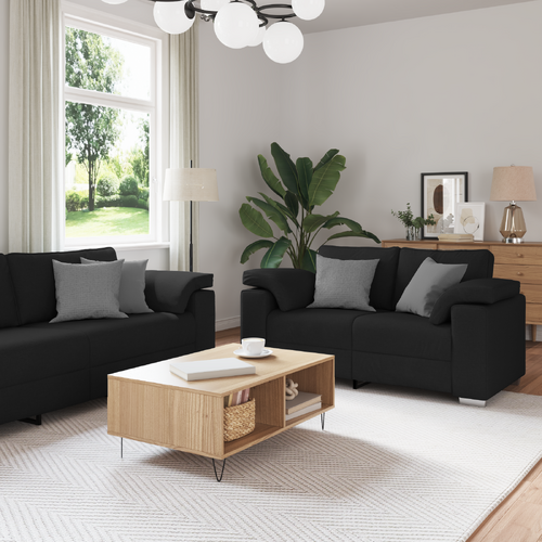 3 Piece Sofa Set with Cushions Black Fabric