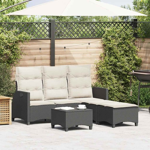 3 Piece Garden Sofa Set with Cushions L-shaped Black Poly Rattan