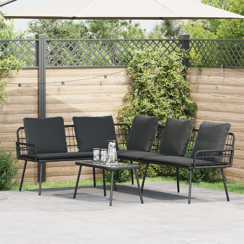 2 Piece Garden Sofa Set with Cushions Black Poly Rattan